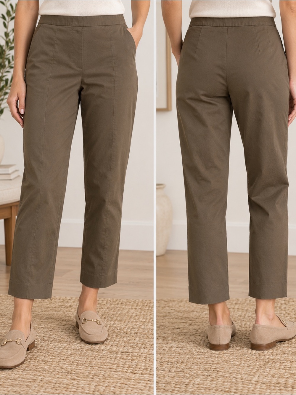 Talbots Oak Moss Side Zip Straight Leg Pants Size 8